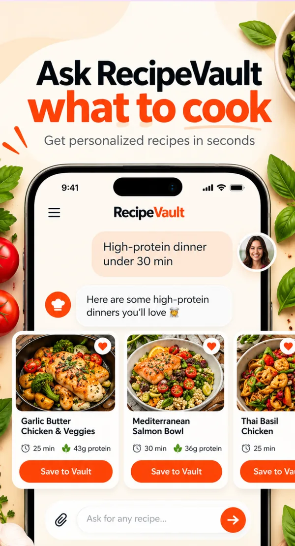 Asking RecipeVault for a high-protein dinner under 30 minutes