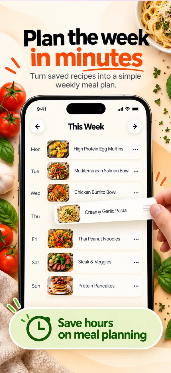RecipeVault weekly meal plan from Monday to Sunday