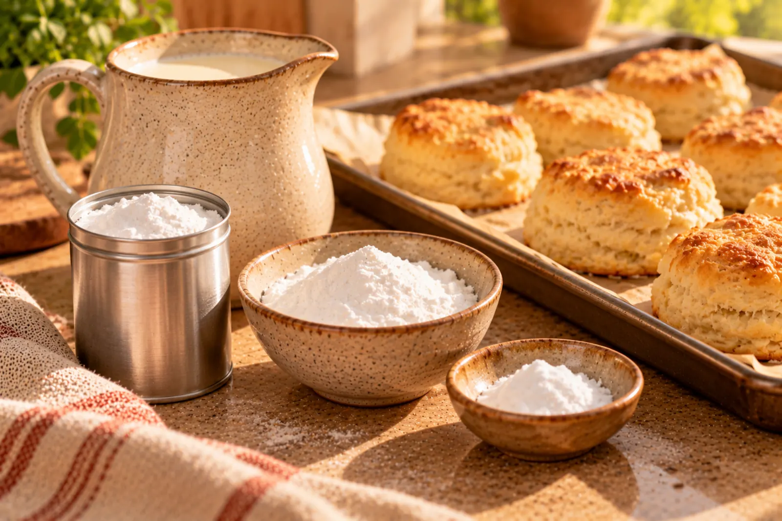 Baking powder and its substitutes on a kitchen counter