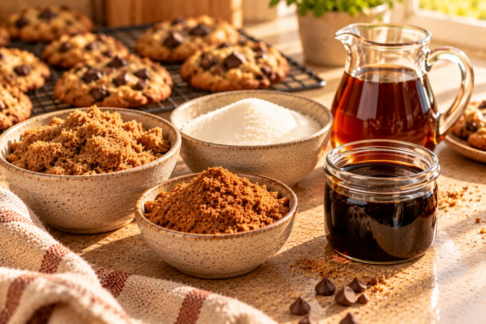 Brown sugar and its substitutes on a kitchen counter
