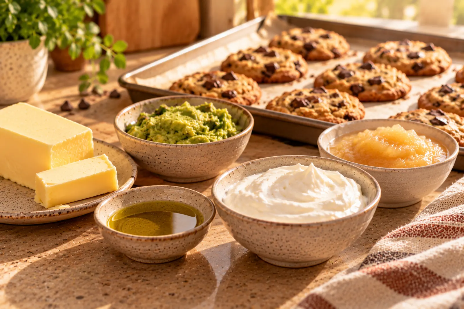 Butter and its substitutes on a kitchen counter