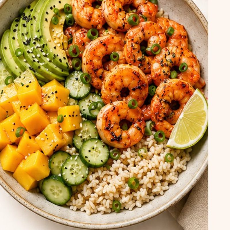 Spicy Shrimp Avocado Mango Bowl